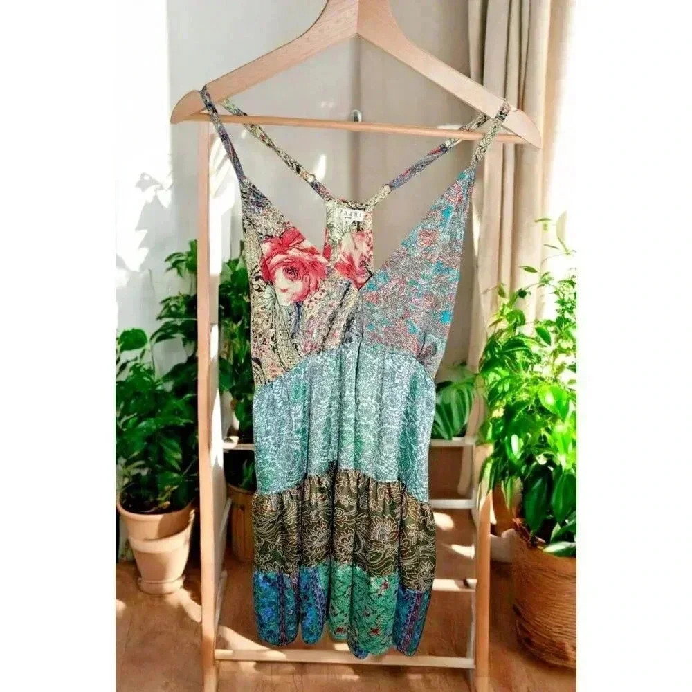 Paani Midi Boho Patchwork Halter Swing Dress Size… - image 2